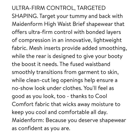 Maidenform Shapewear Large Modern Sculpts Ultra Firm High Waist Brief NWT Cool - Picture 9 of 12